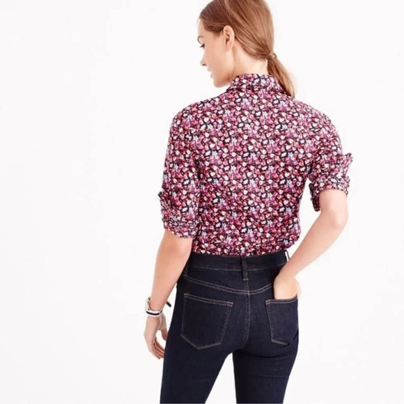 J Crew Tie Neck Tuxedo Shirt Ruffles Liberty Art Fabrics Sarah Print - Picture 4 of 12